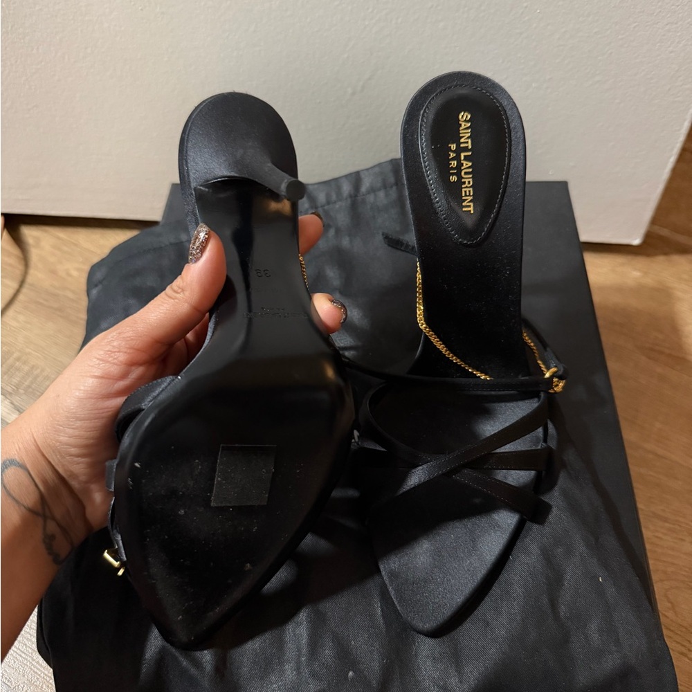 Saint Laurent Black and Gold Strappy Heels - Picture 3 of 6
